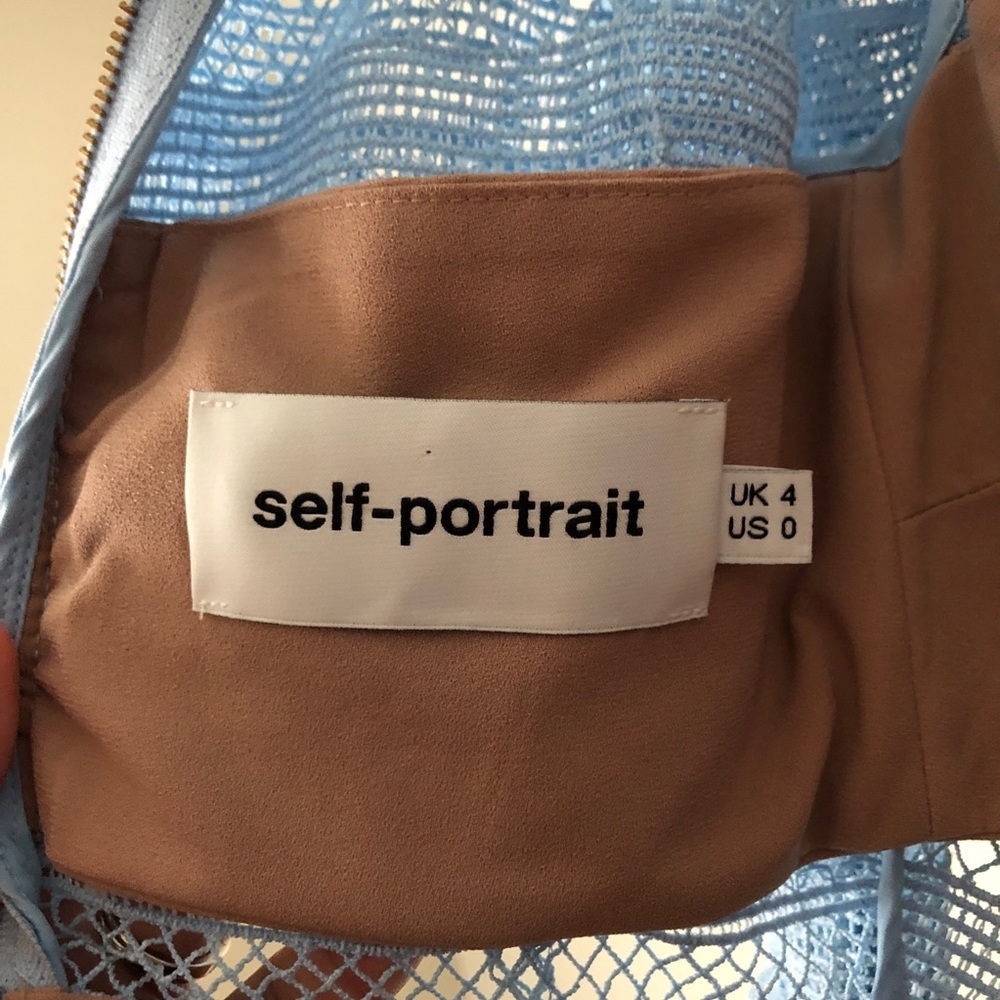Self-Portrait Stripe Grid Mini Blue Lace Dress - Picture 8 of 9
